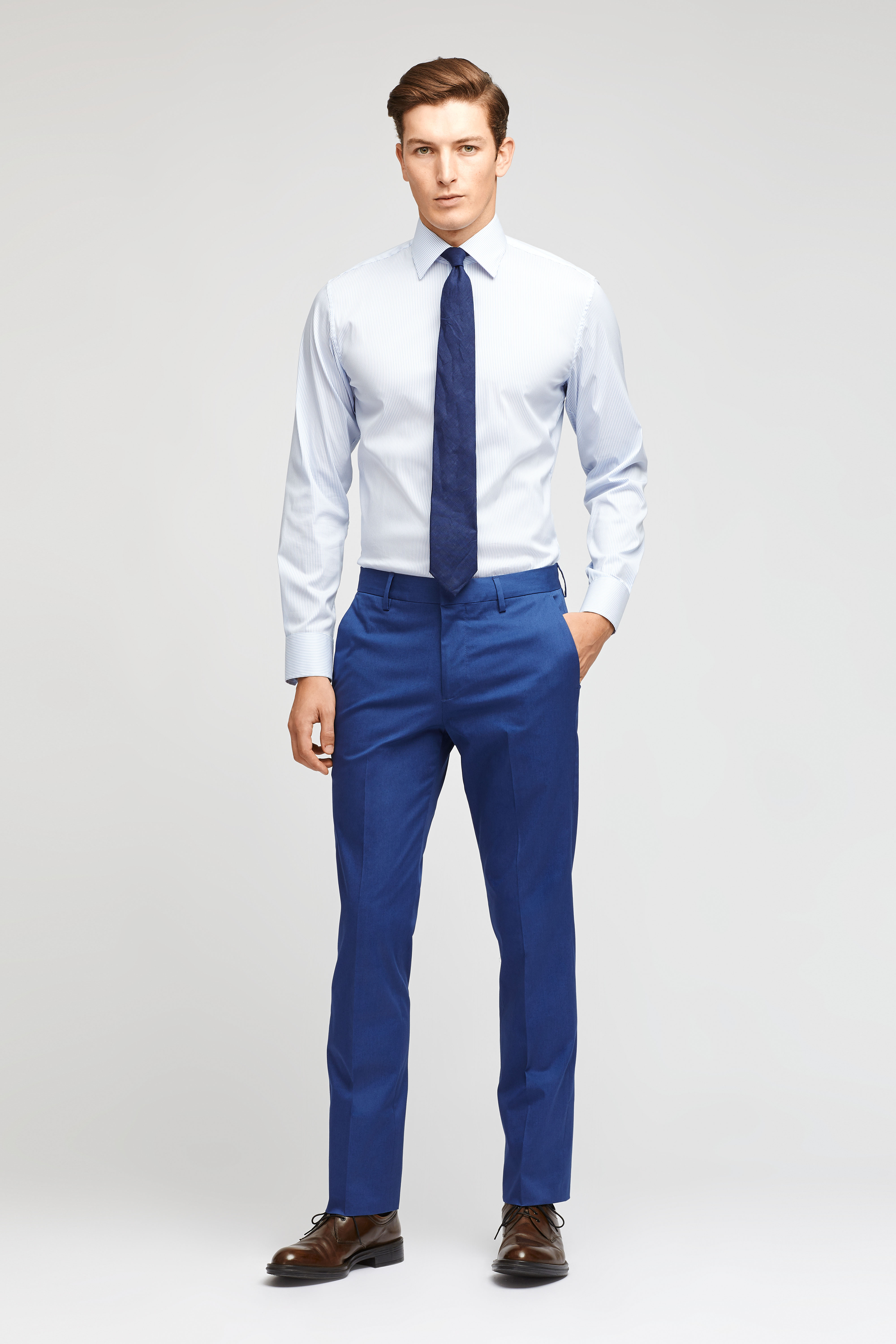 Blue donegal tweed flat-front Dress Pants