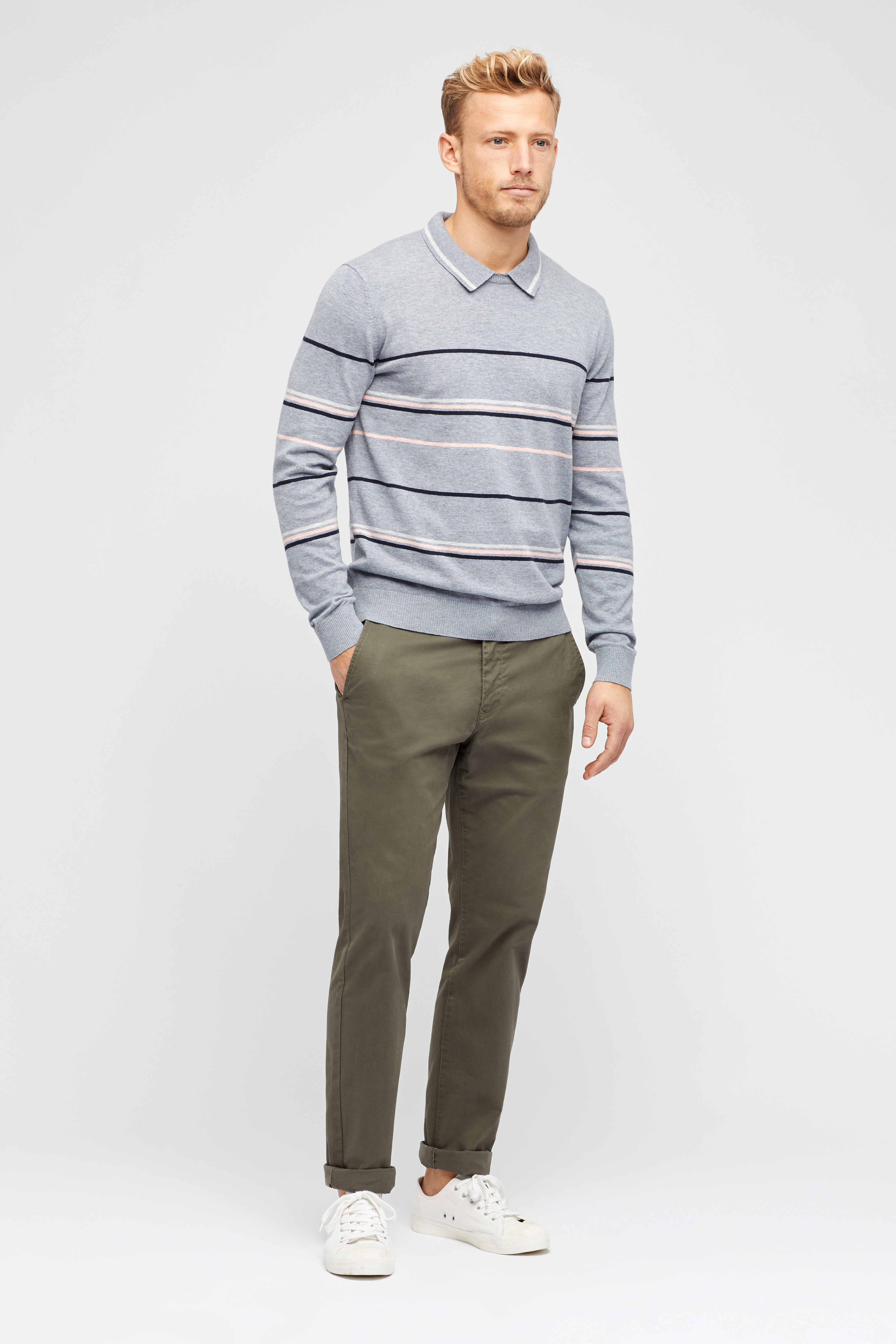 crew neck sweater with polo shirt