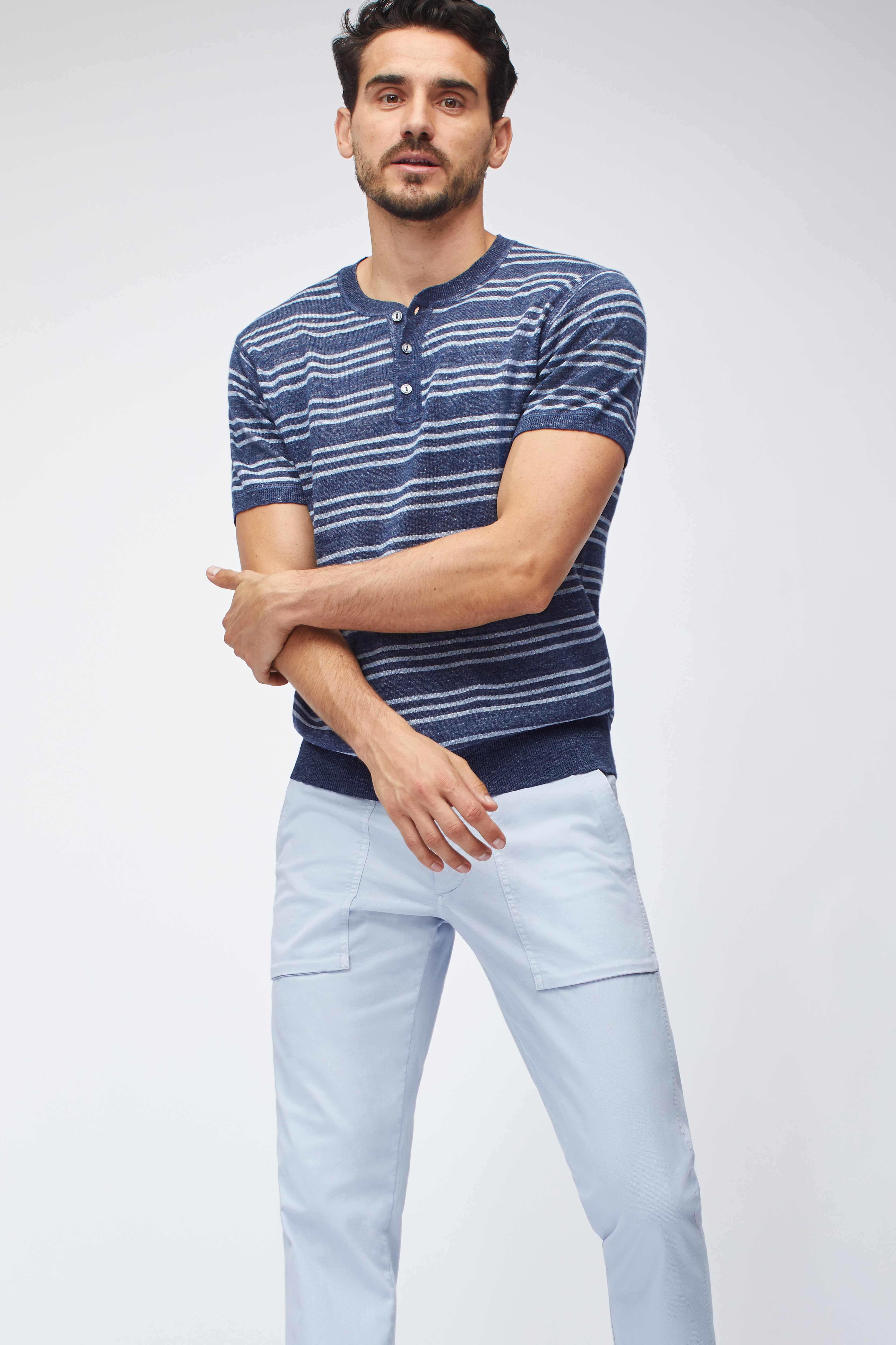 Short Sleeve Linen Henley