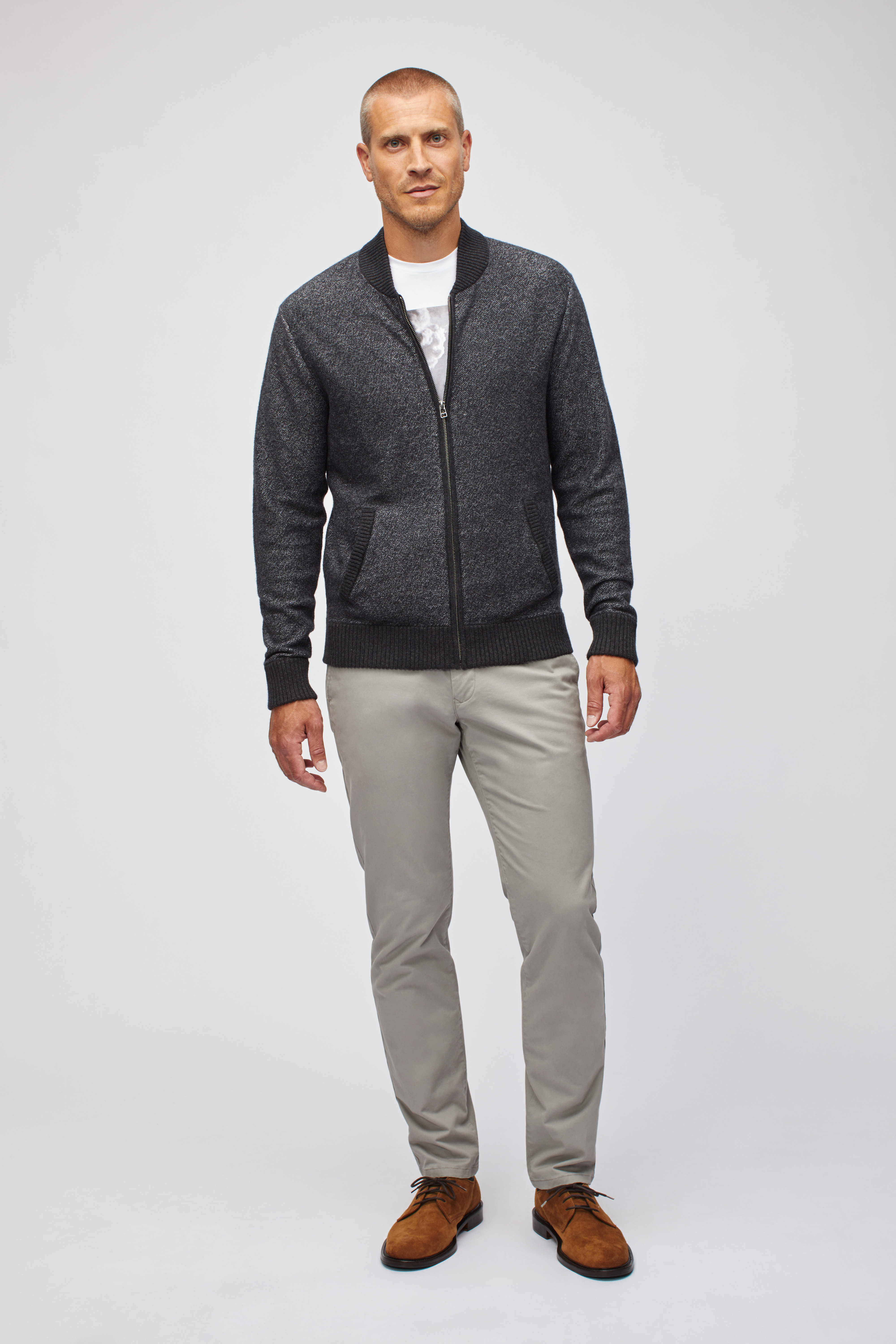 Cotton Cashmere Bomber Sweater