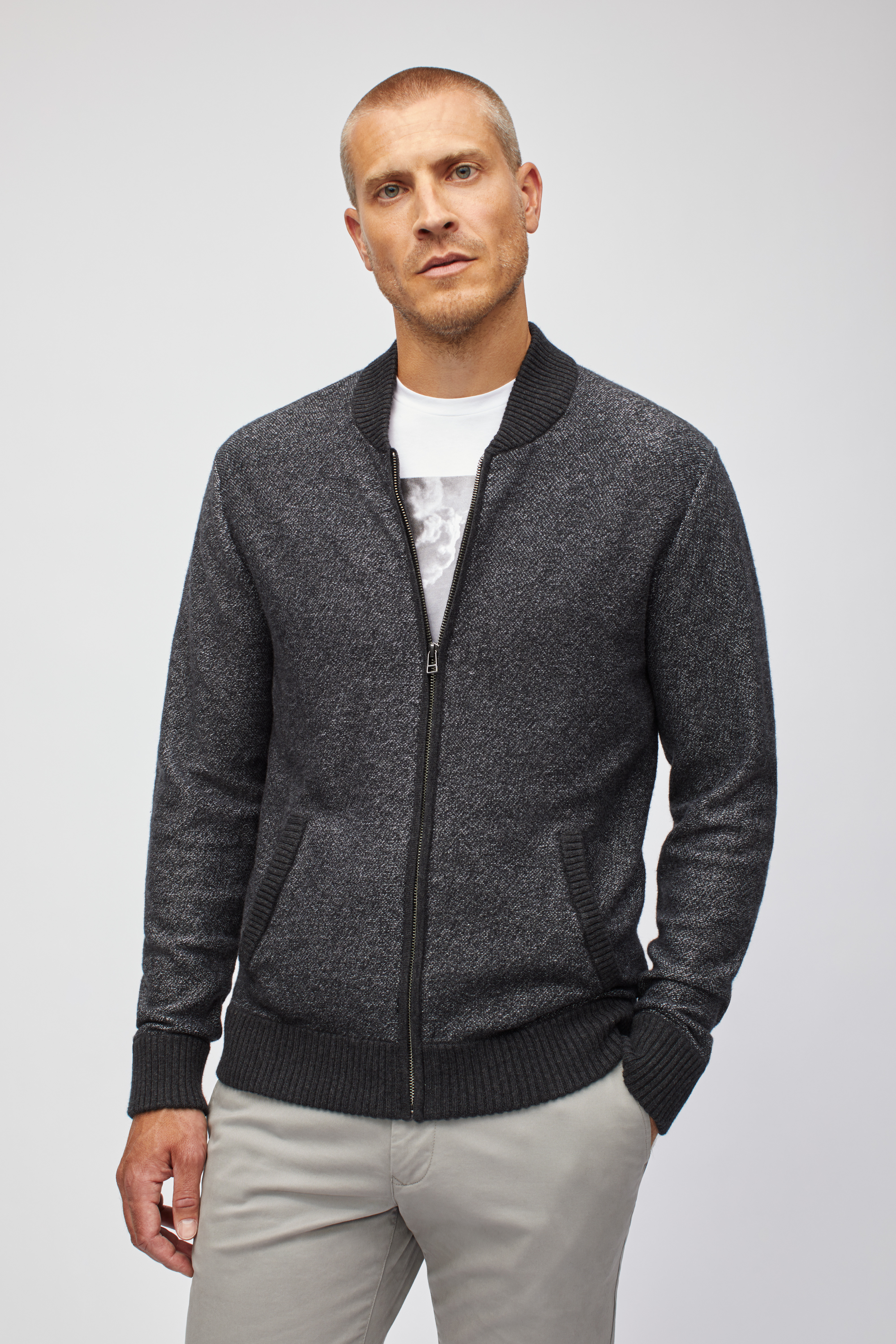 Cotton Cashmere Bomber Sweater