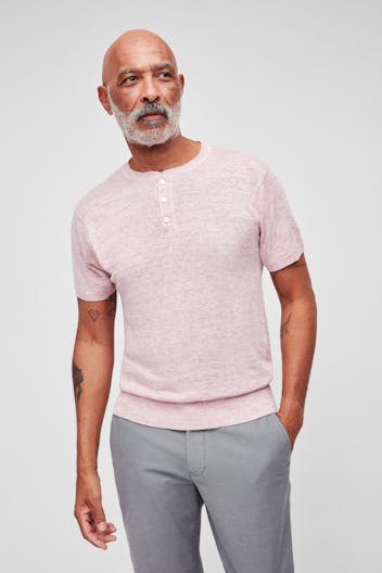 Short Sleeve Linen Henley