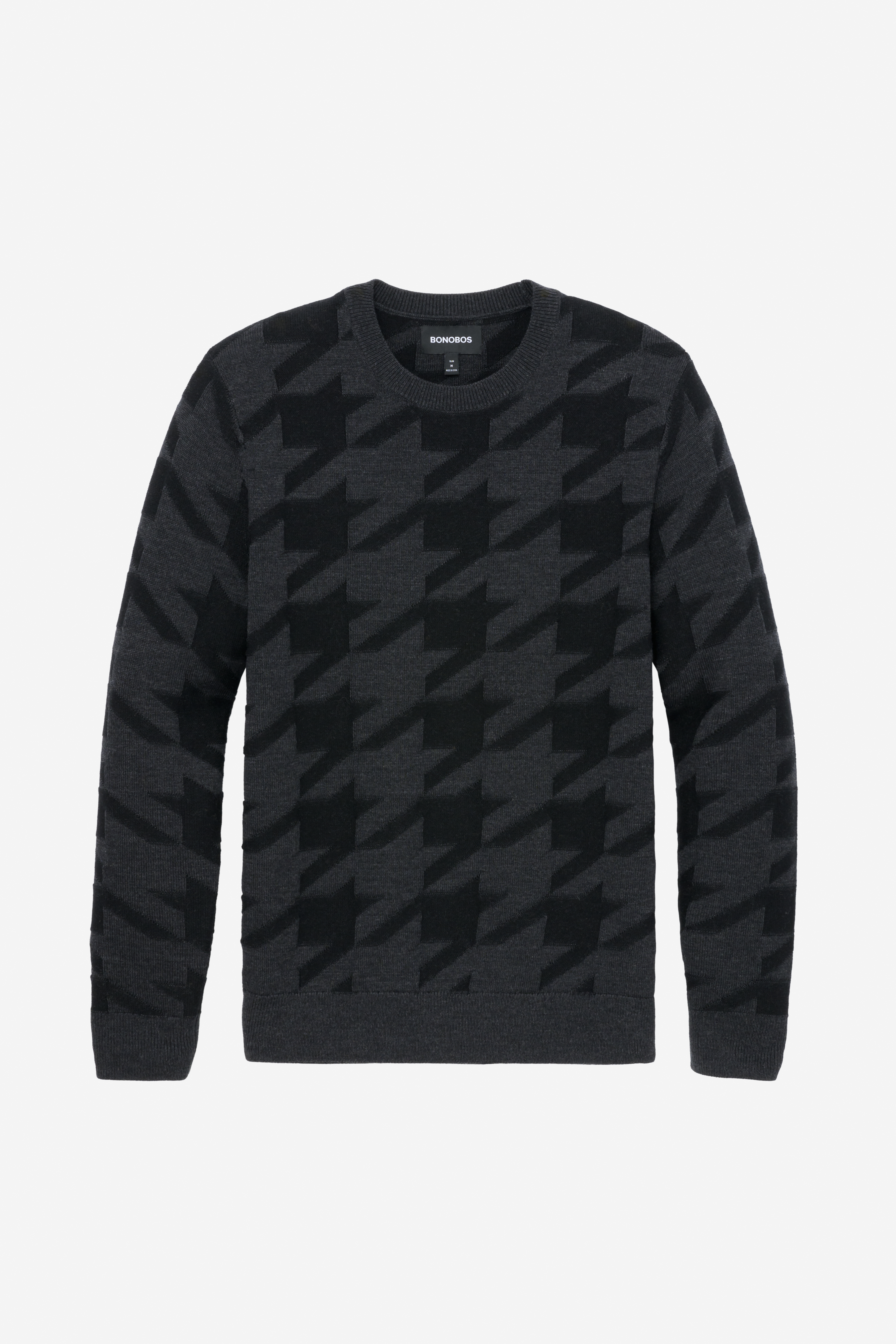 Merino Houndstooth Crew Neck Sweater