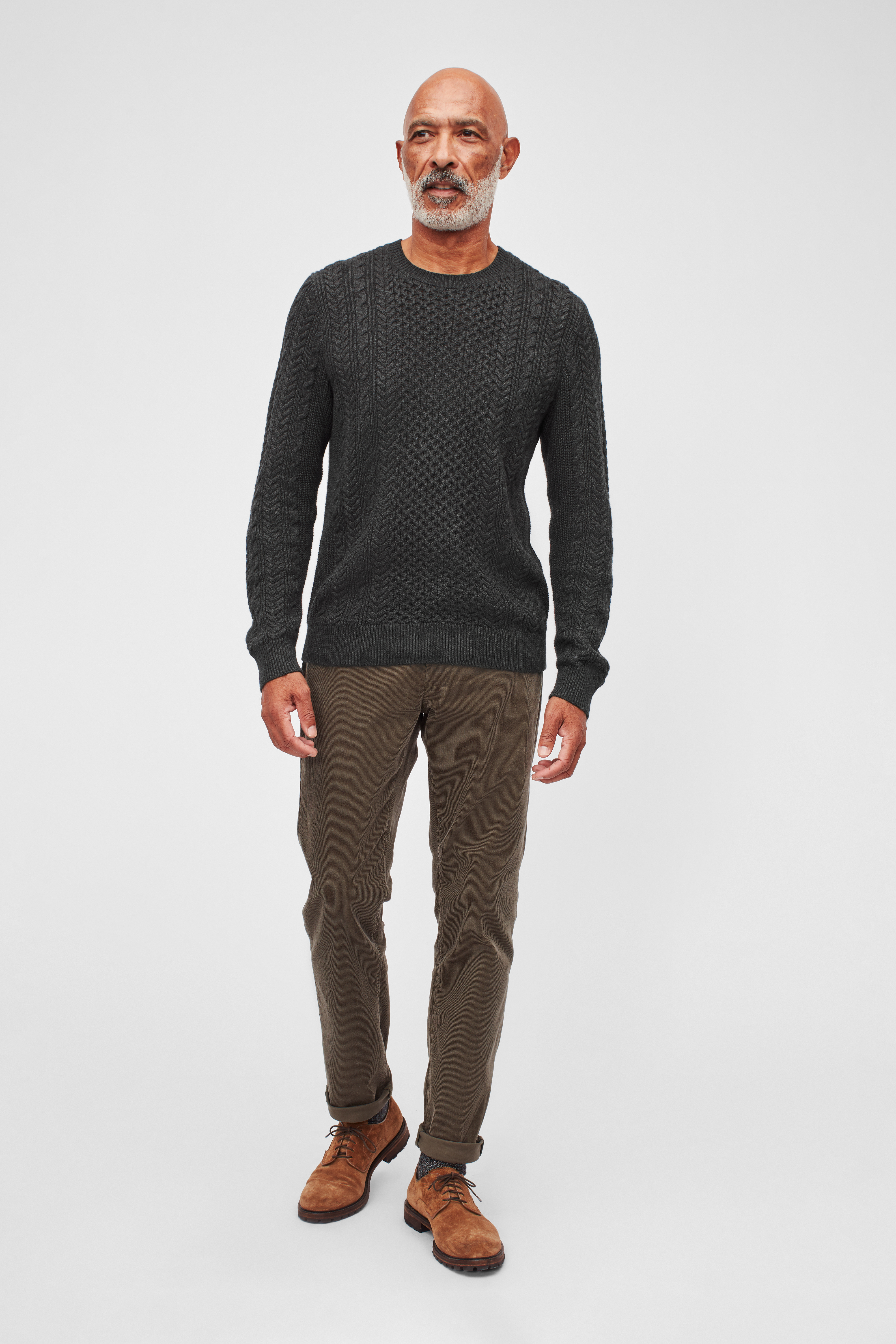 Cotton Cashmere Cable Crew Neck Sweater