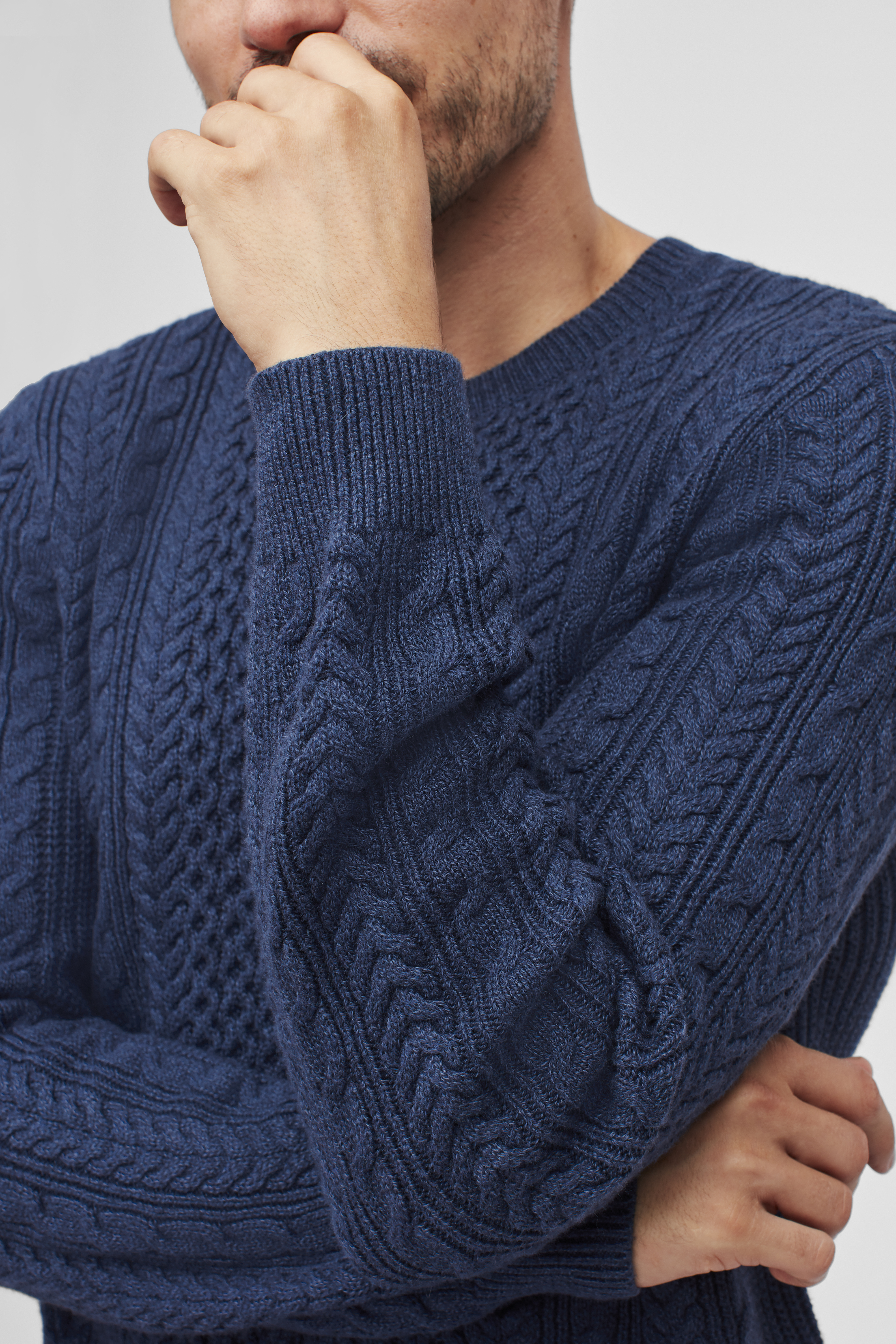 Cotton Cashmere Cable Crew Neck Sweater 