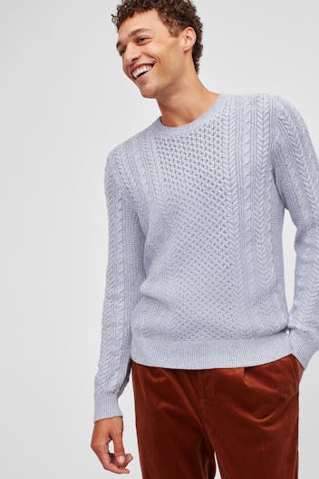 Cotton Cashmere Cable Crew Neck Sweater