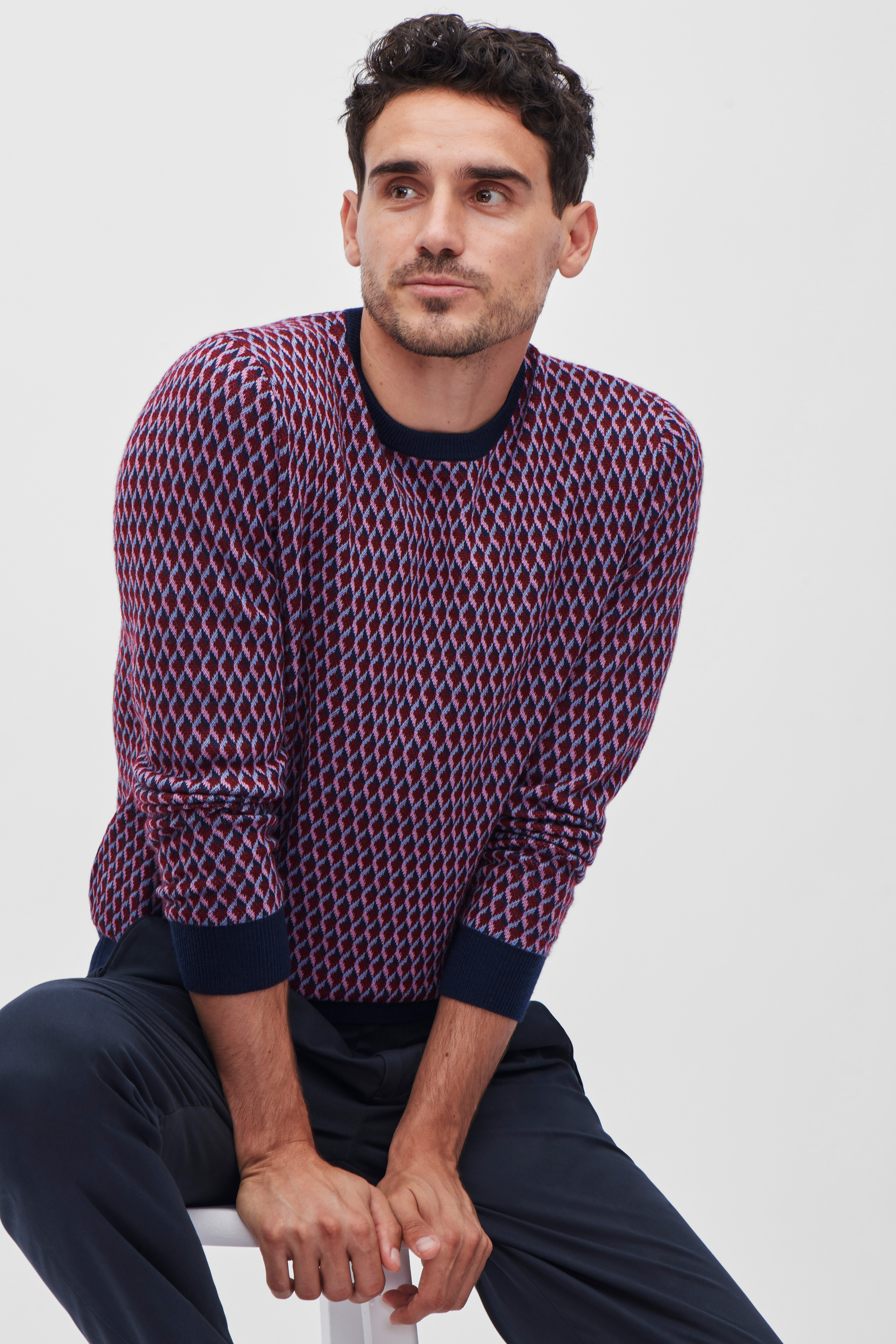 Merino Jacquard Crew Neck Sweater