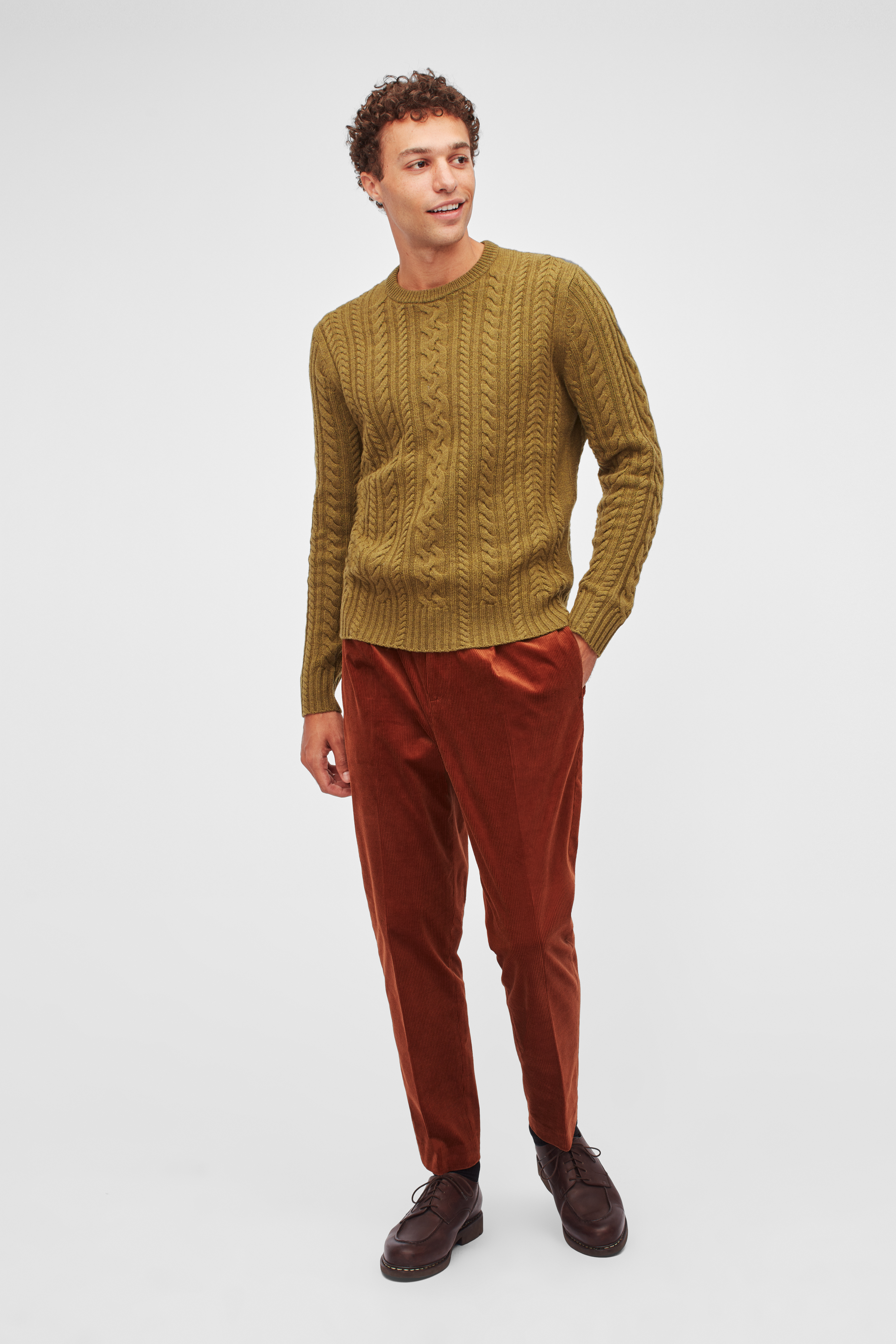 Cable Crew Neck Sweater with Pockets