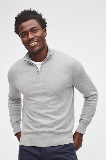 Washable Cotton Cashmere Half-Zip Sweater
