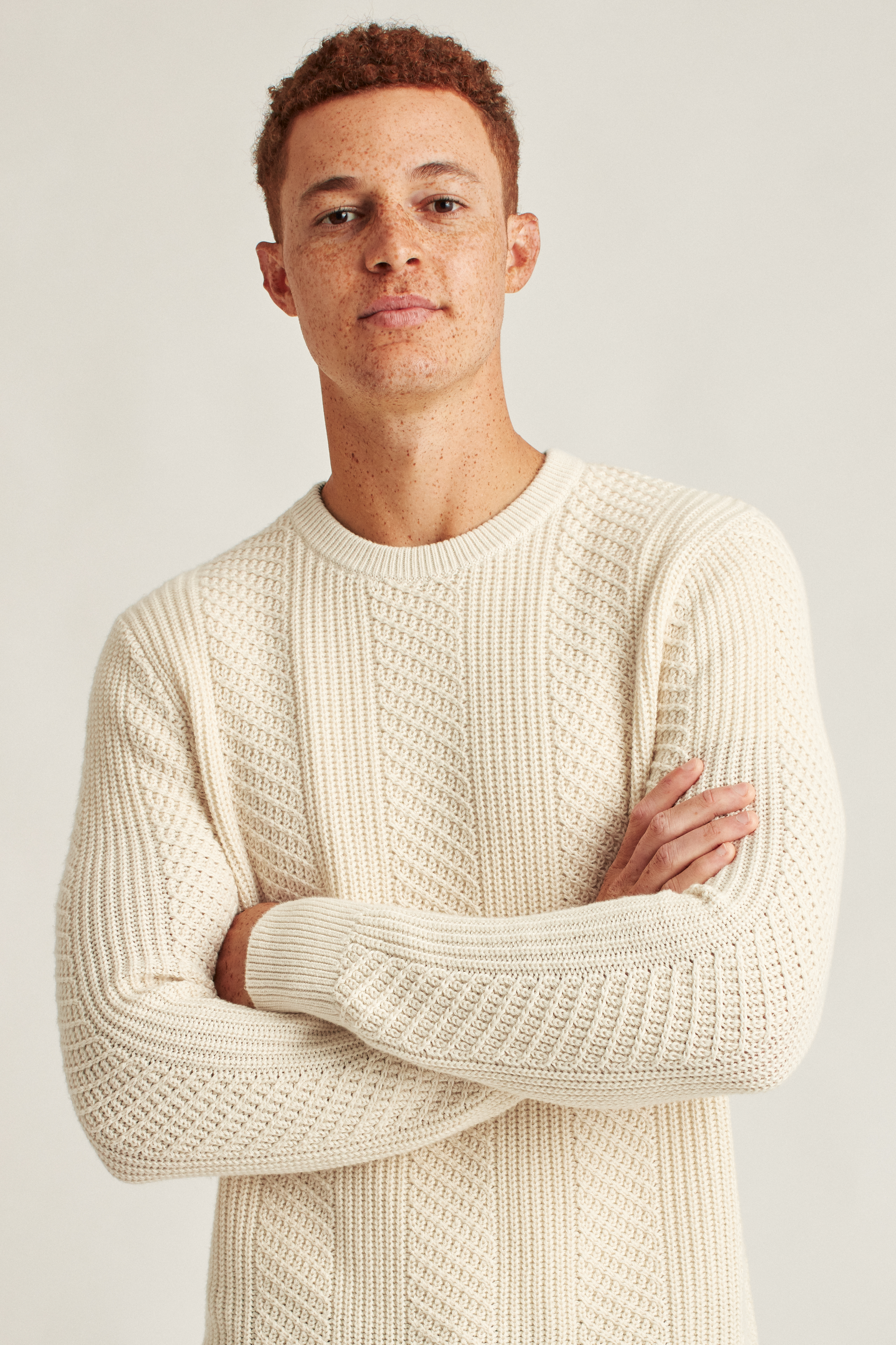 Cotton Cashmere Cable Crew Neck Sweater