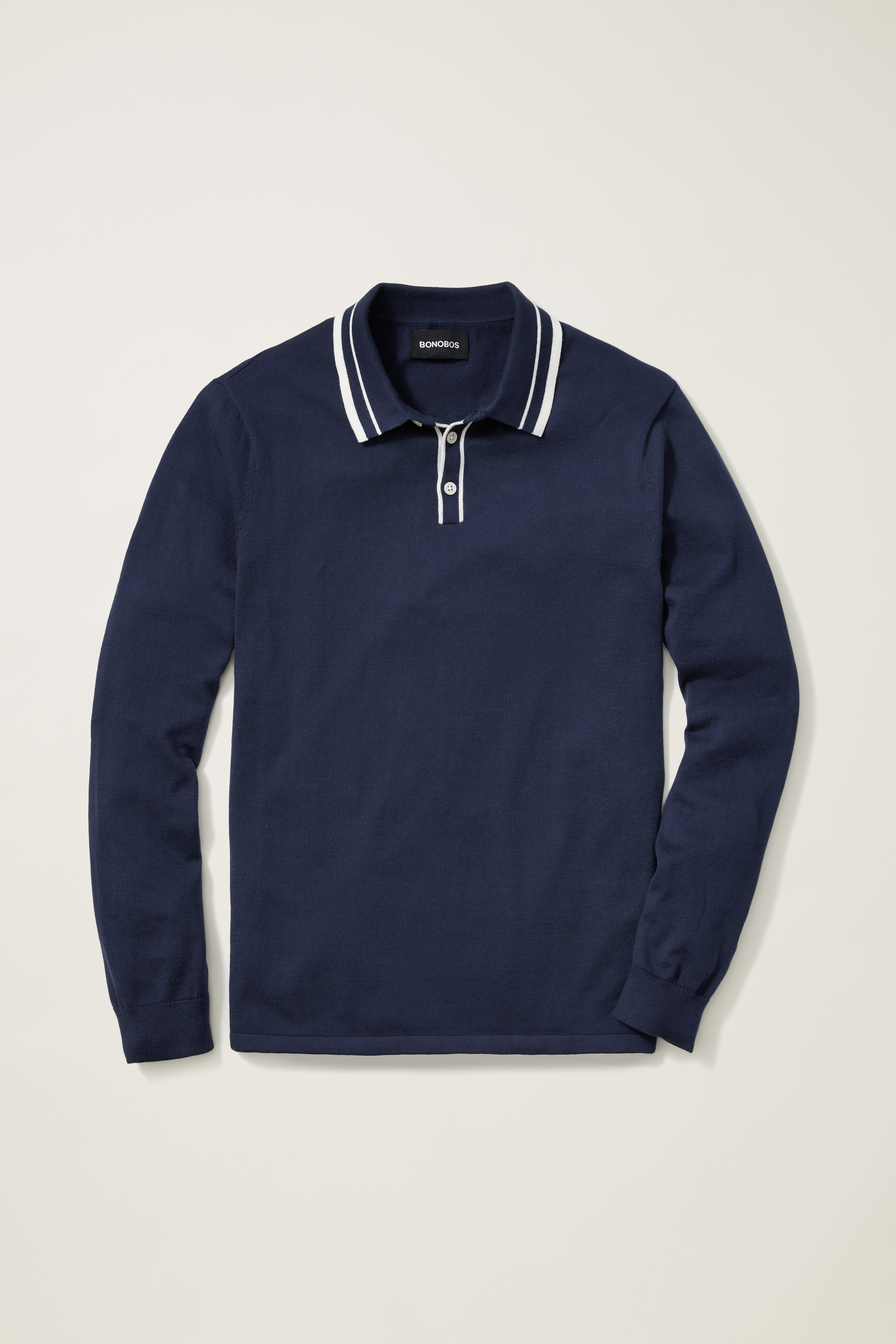 EOW Striped Long-Sleeve Polo Shirt Navy XXL