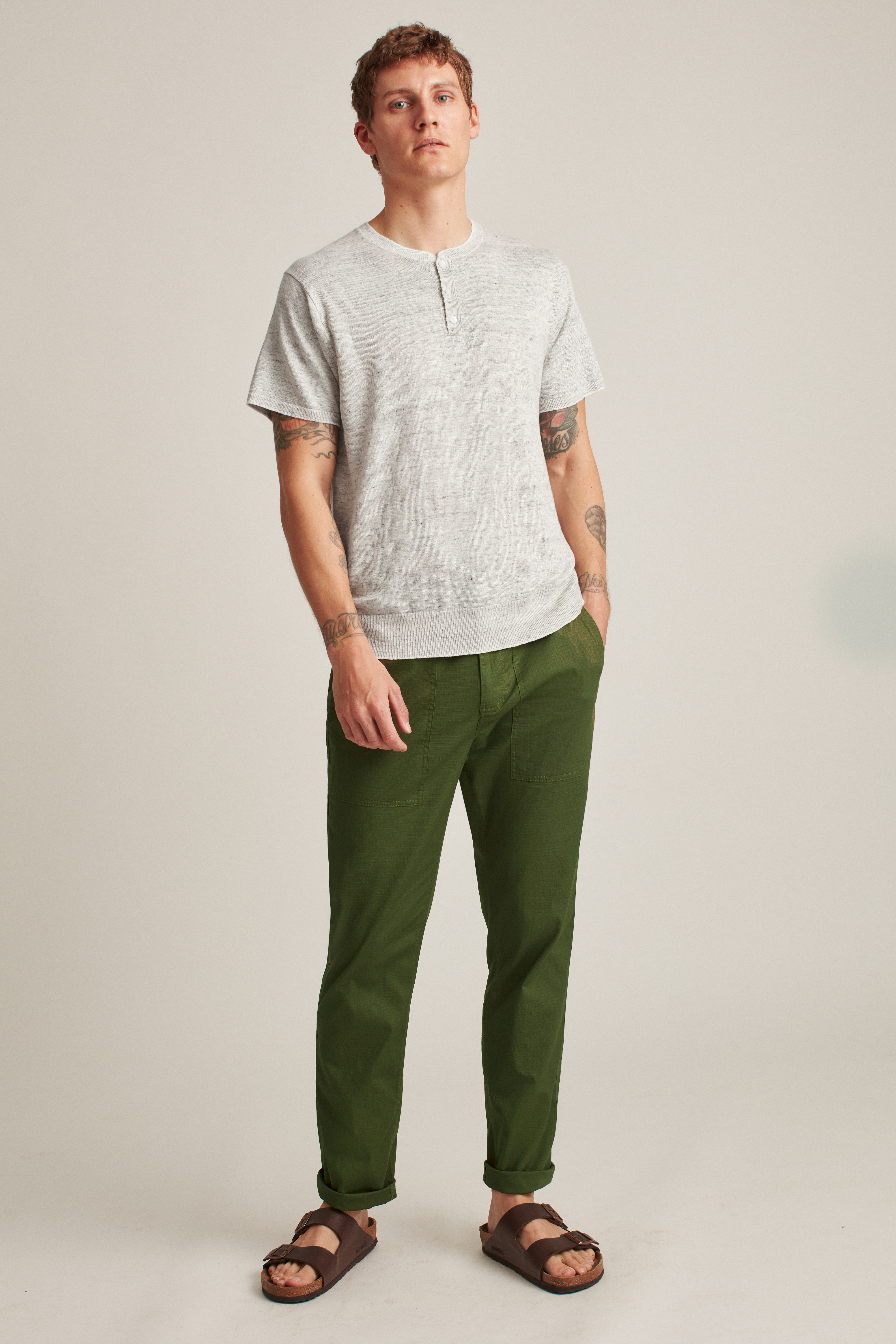 Short Sleeve Linen Henley