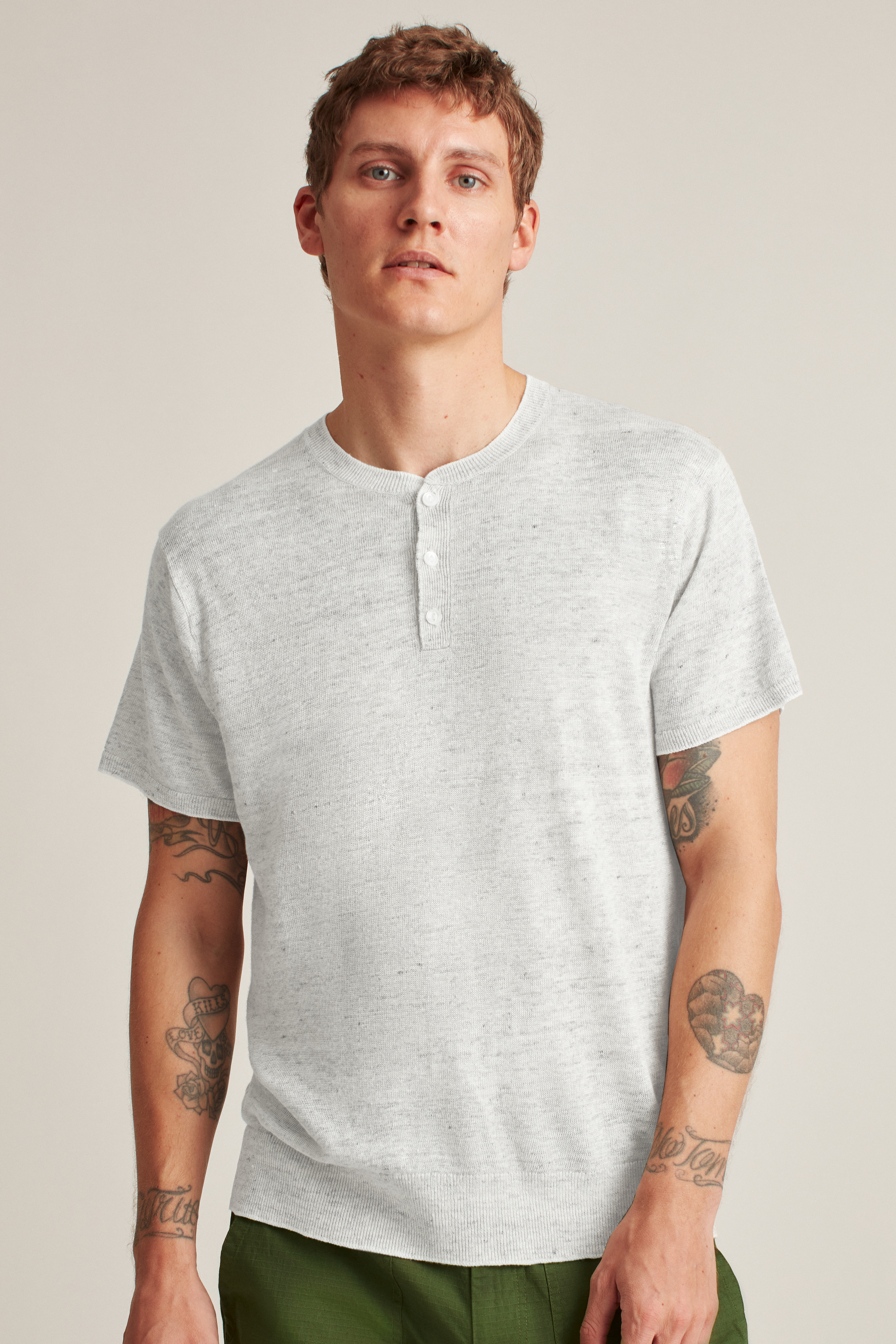 Short Sleeve Linen Henley