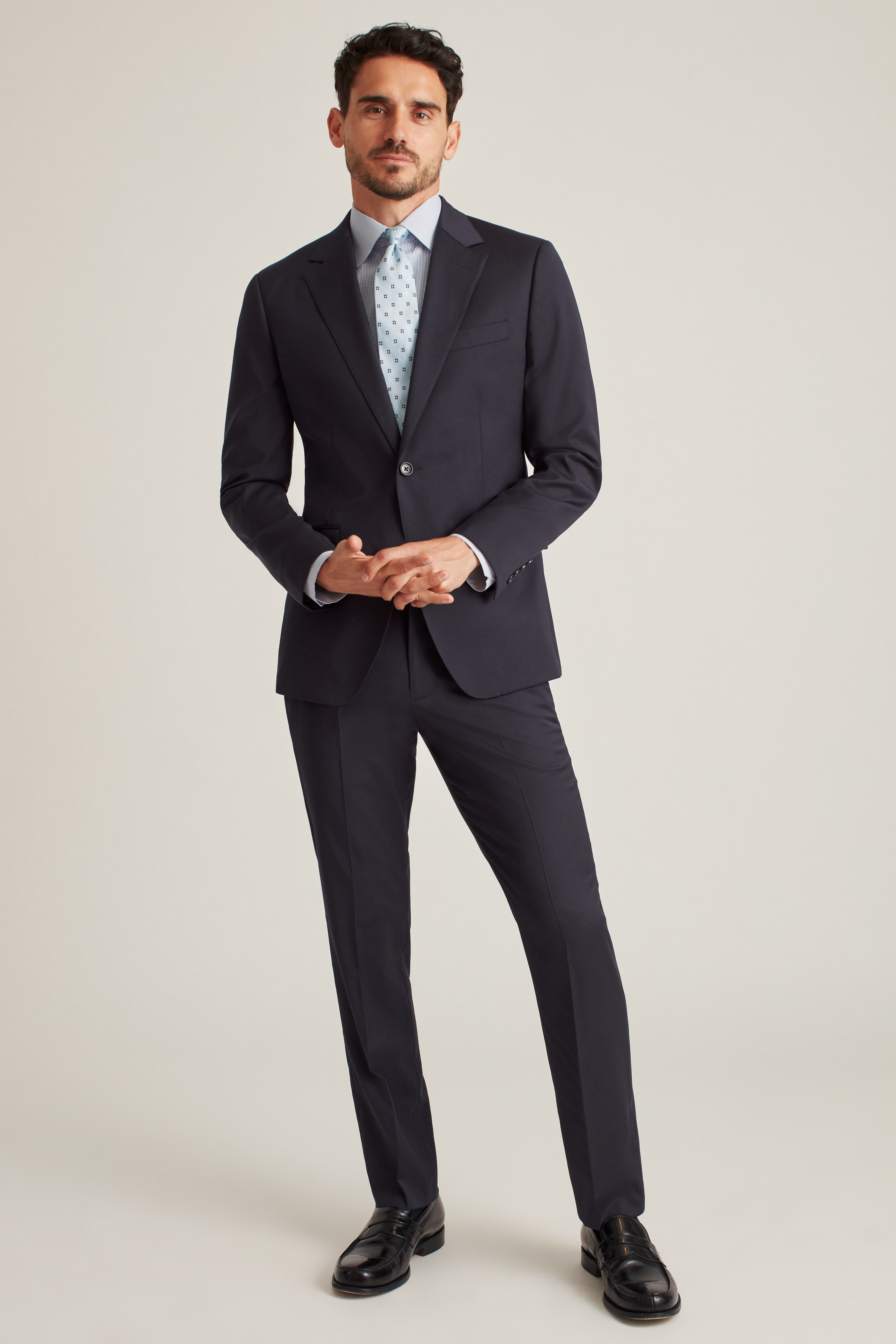 Casual Navy Blue Suits Men Business Blazer Black Pants - chicmaxonline