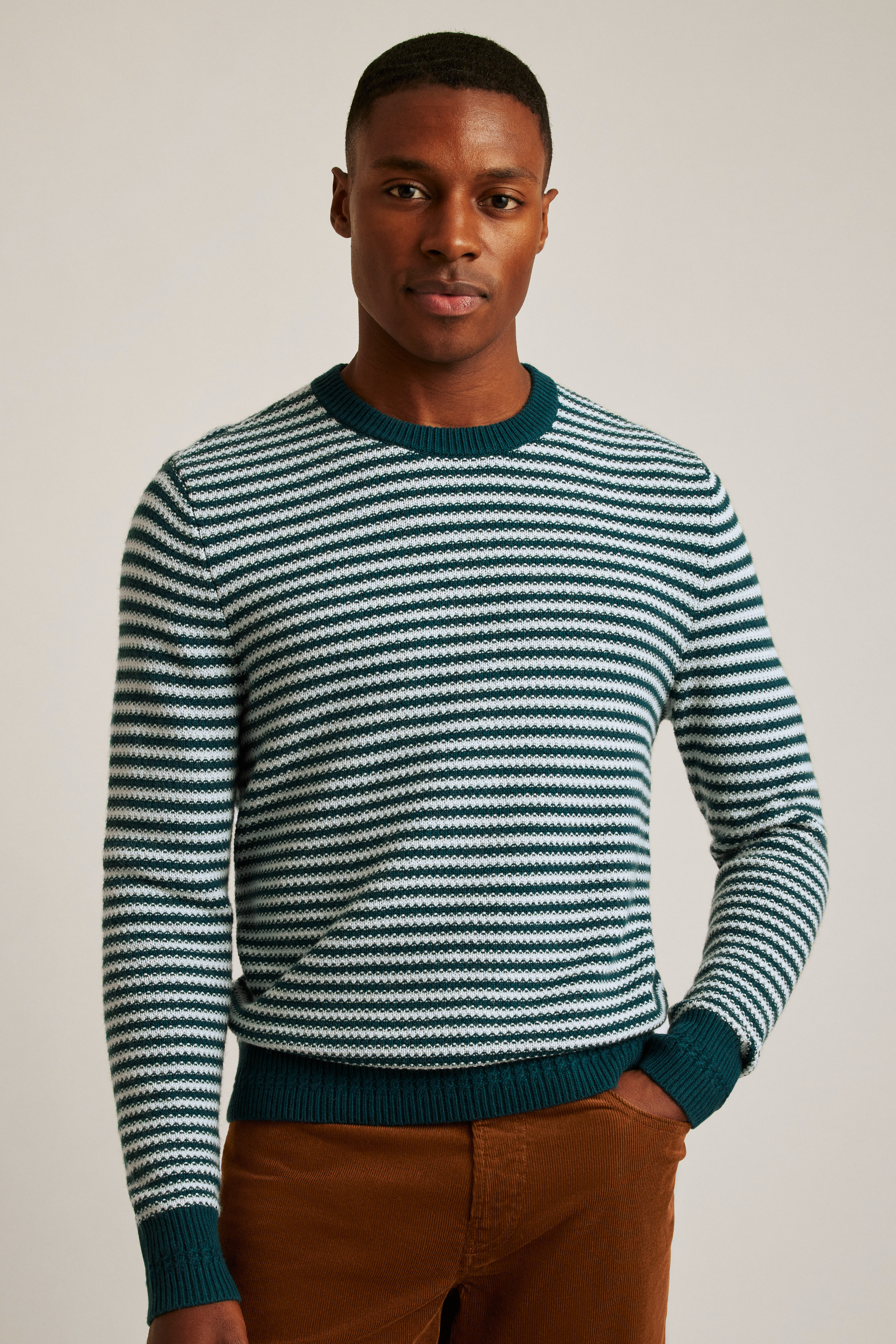 Midweight Stripe Stitch Crew Neck Sweater