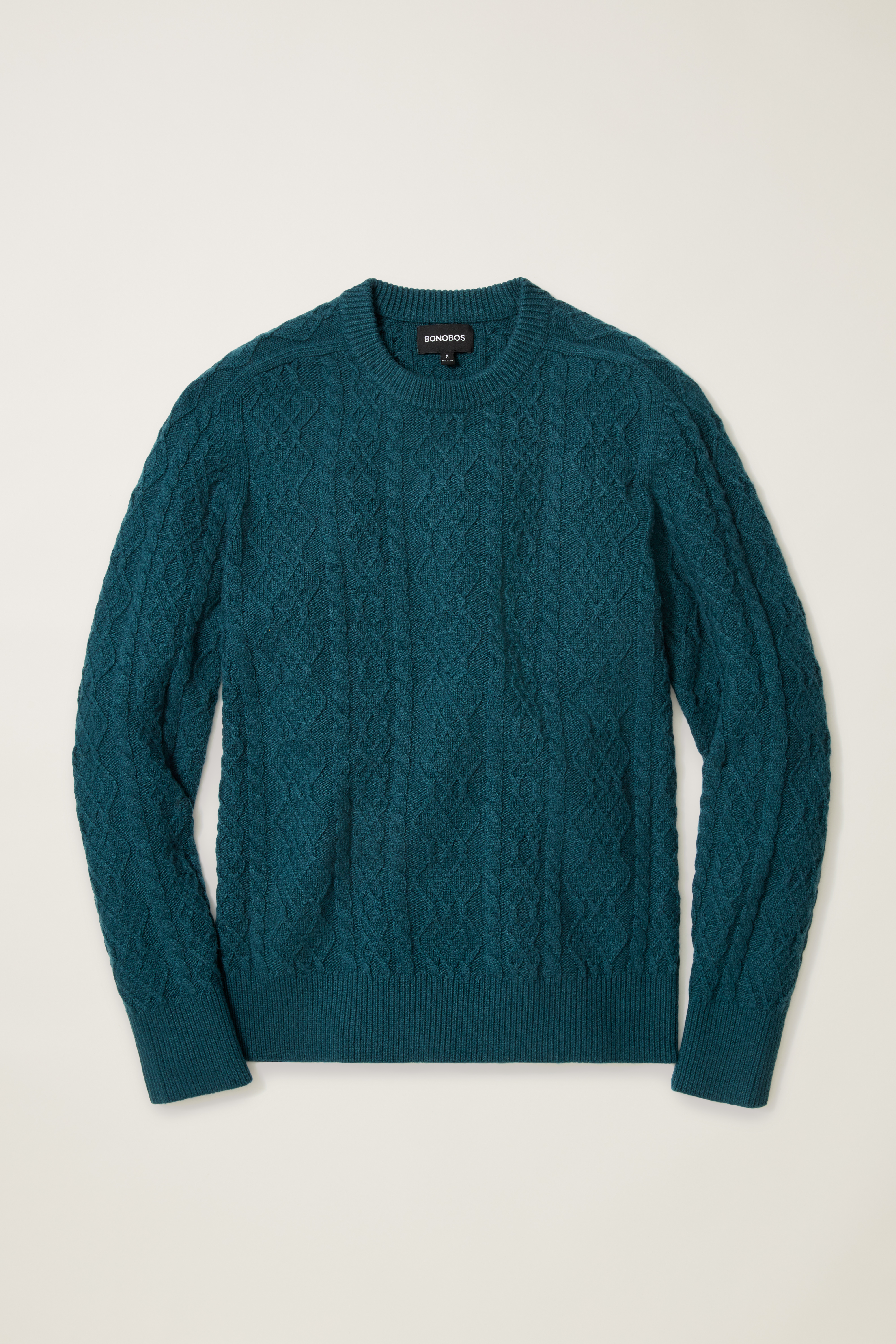 Midweight Crew Neck Cable Knit Sweater