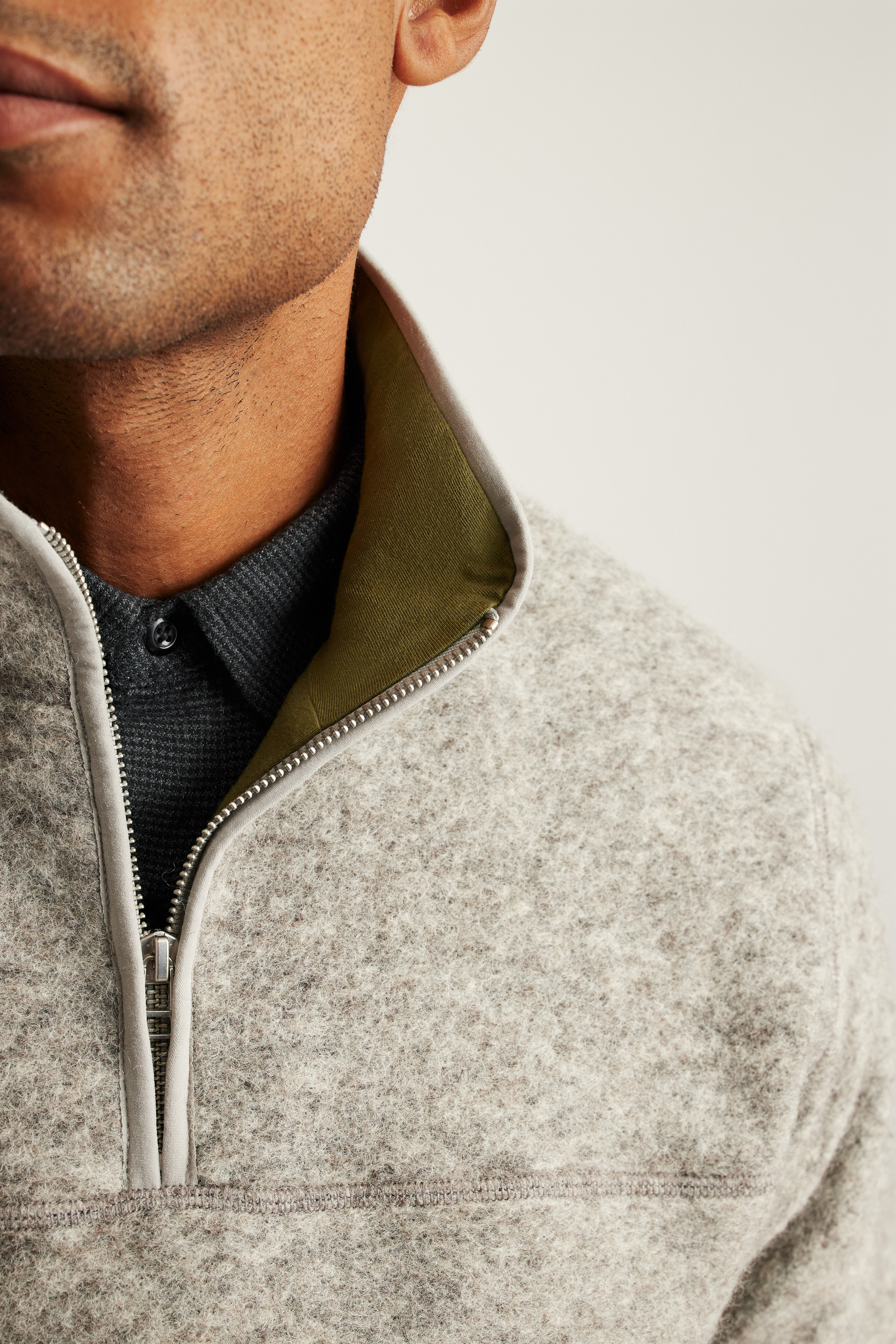 Reversible Wool Half Zip Puffer - Black Plaid