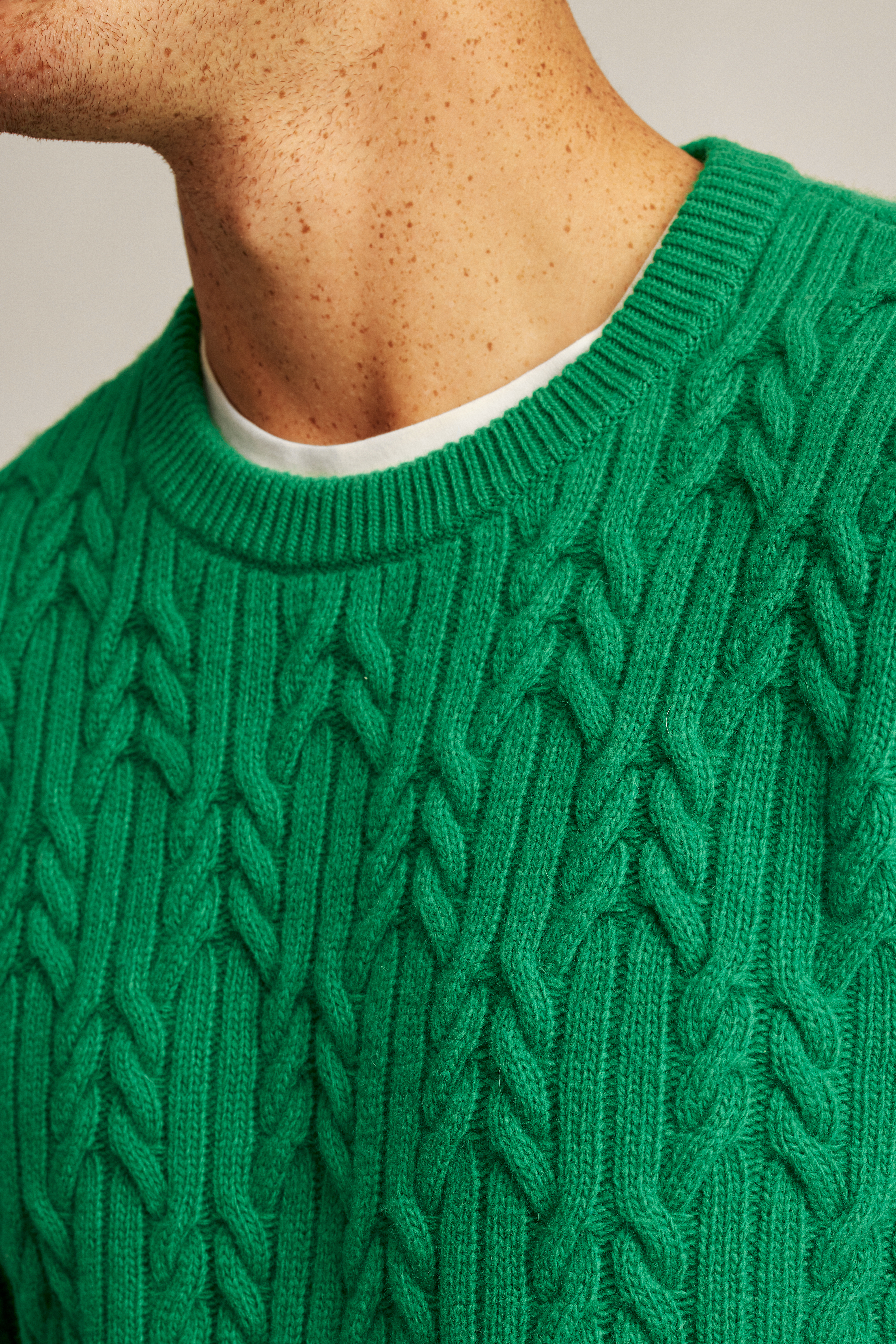 Wool Cable Crew Neck Sweater