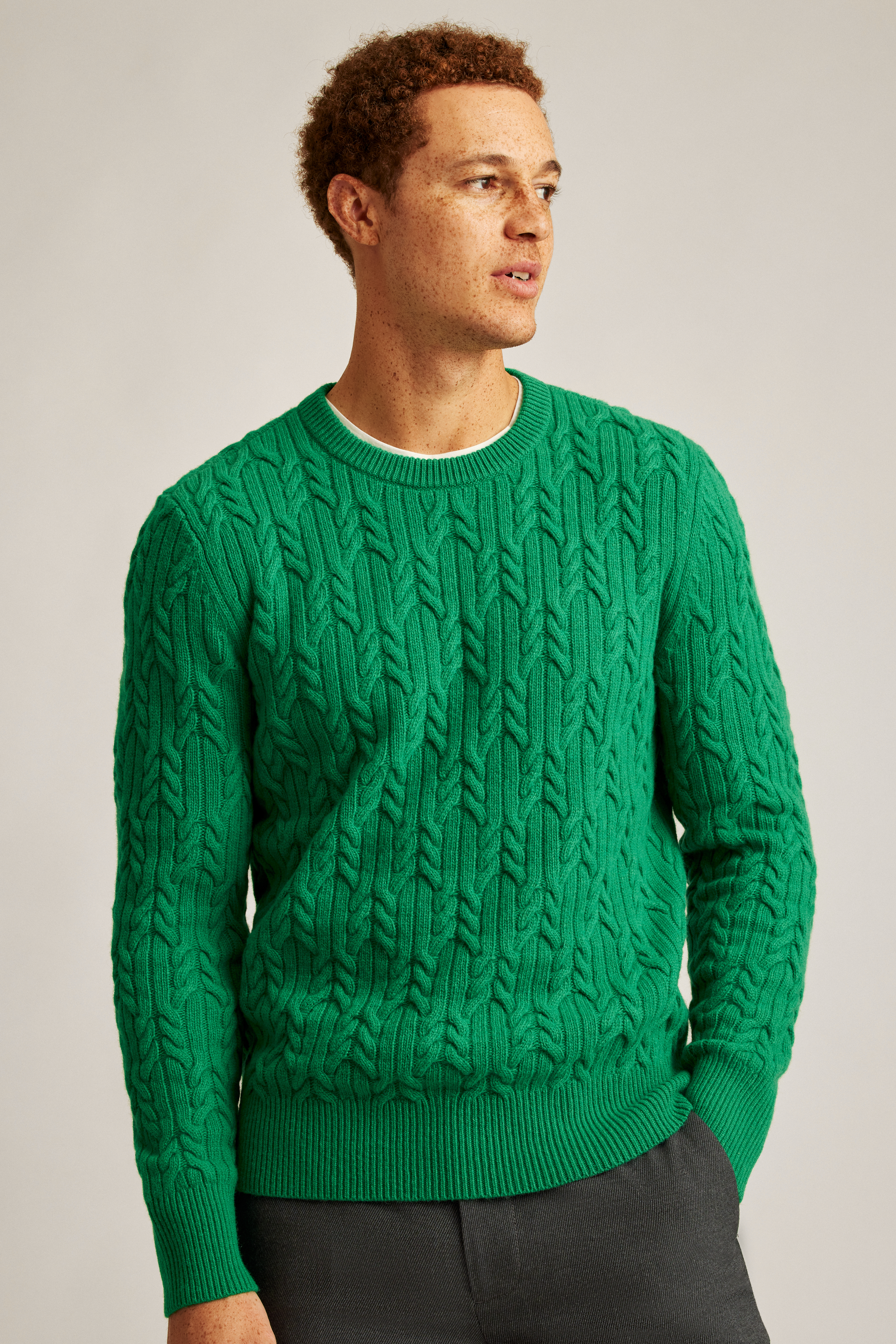 Wool Cable Crew Neck Sweater