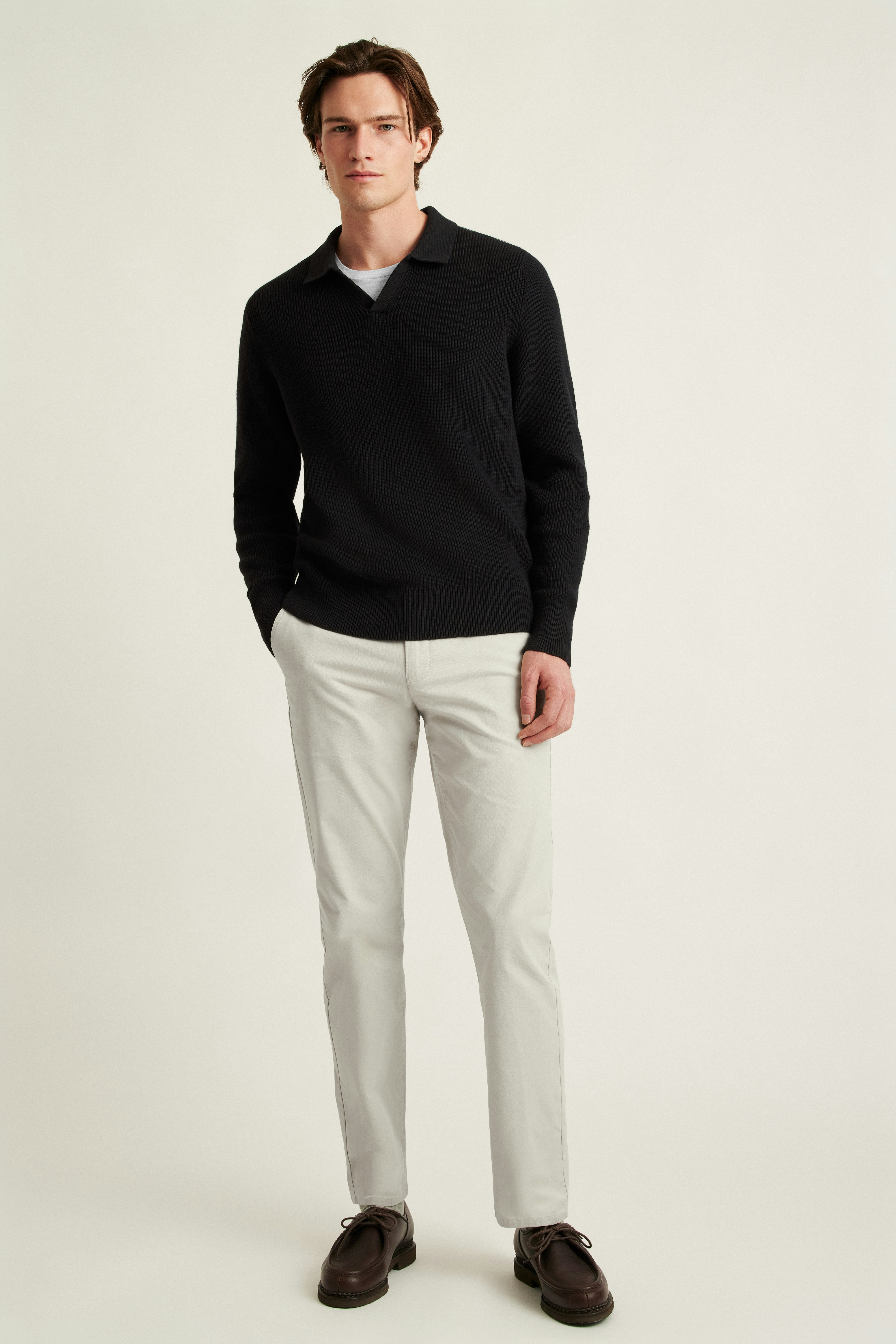Cotton Cashmere Long Sleeve Sweater Polo