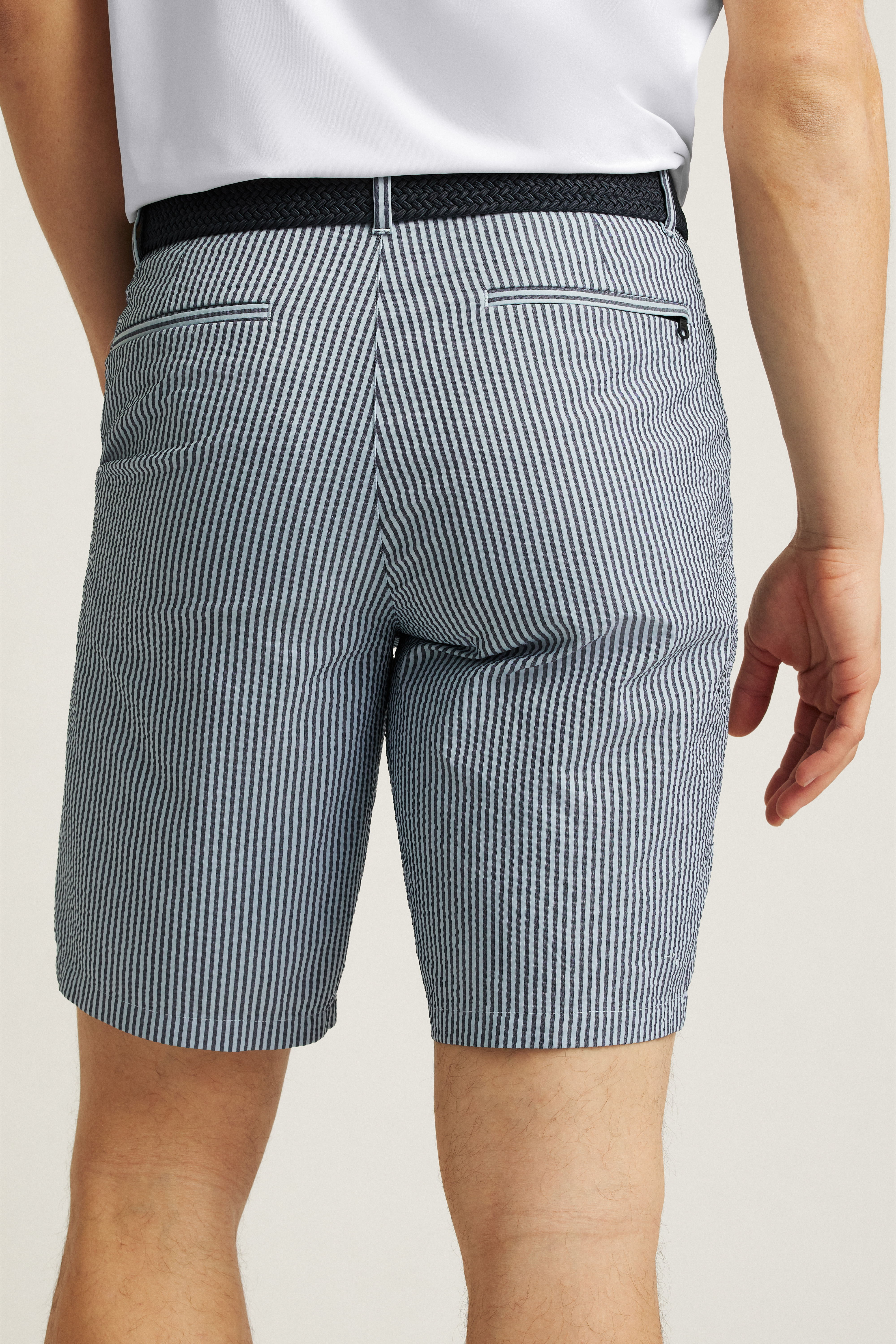 【XEXYMIX GOLF】 Seersucker Stripe Double Button Shorts Cotton Seersucker Fun Stripe Shorts