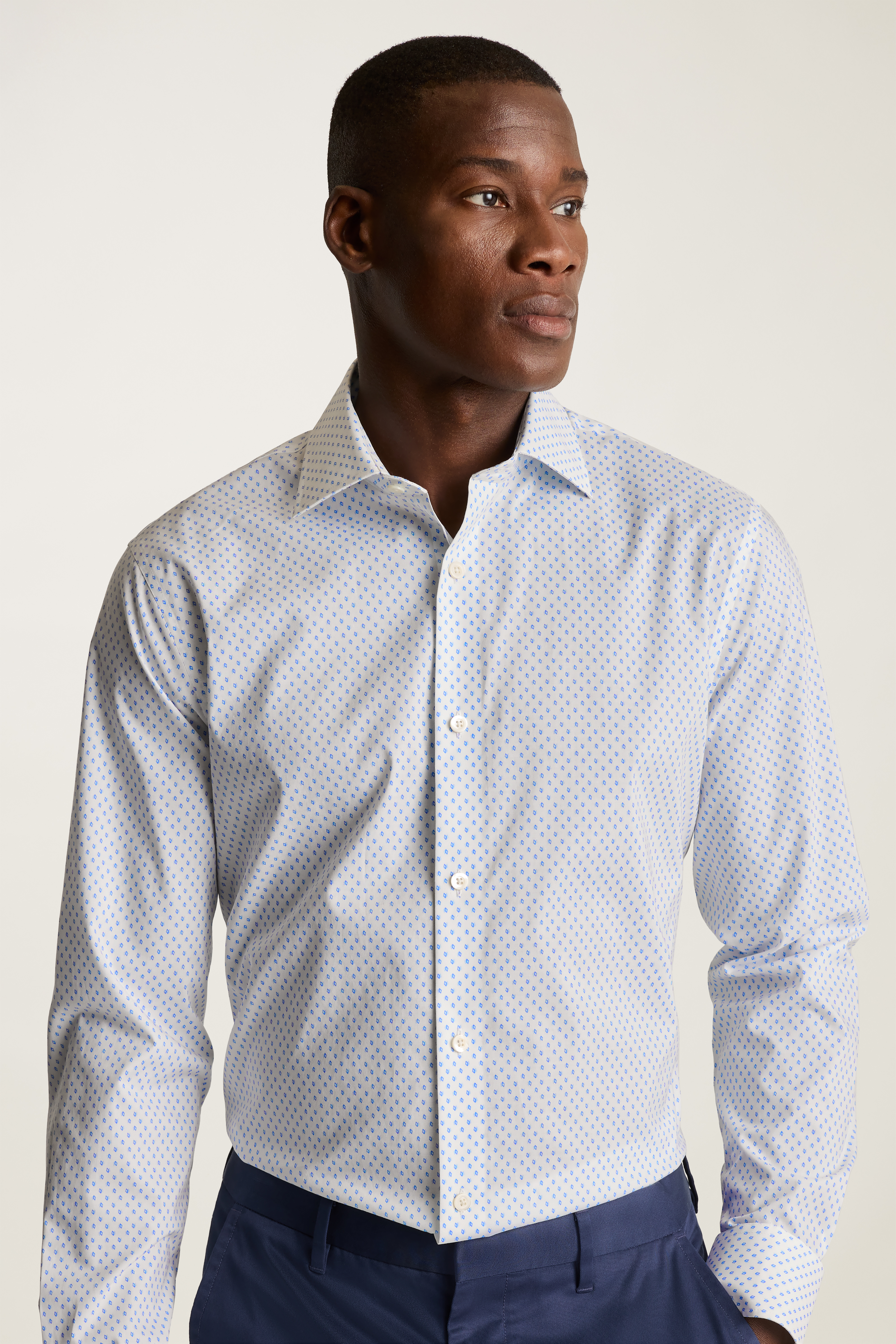 Jetsetter Stretch Dress Shirt - Blue White Tulip Micro Geo
