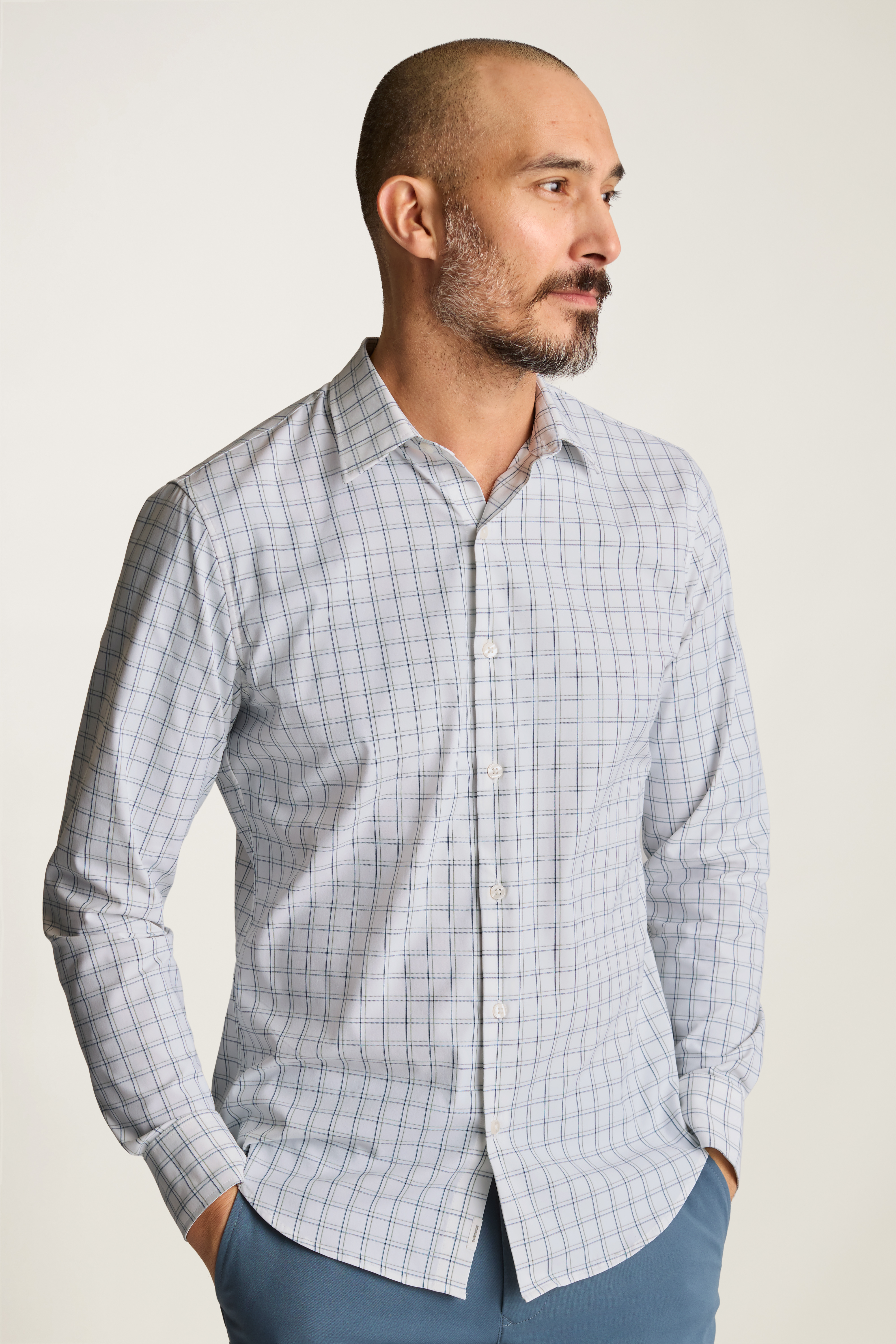 Tech Button Down Shirt - Blue Green Orion Windowpane