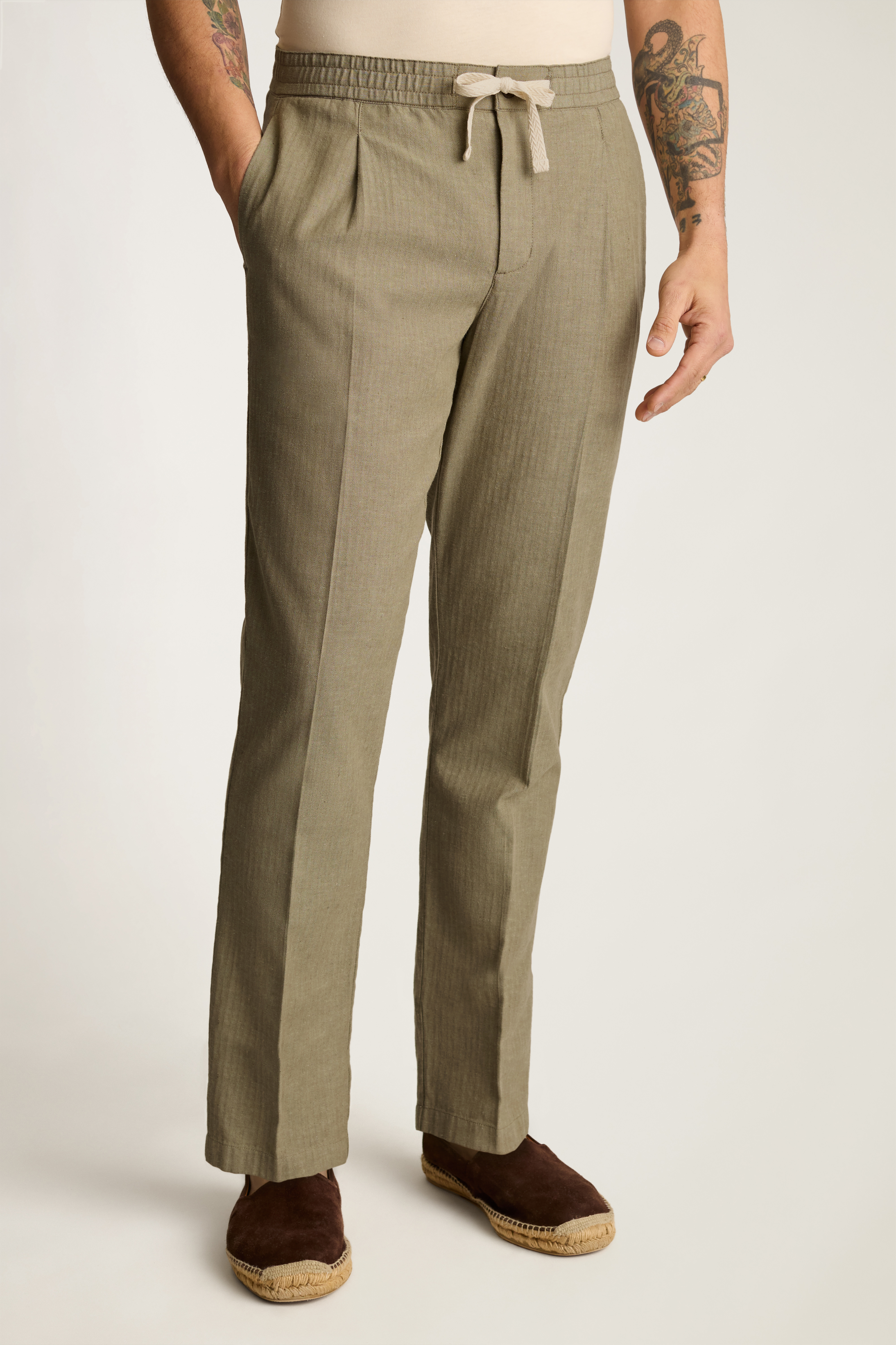 【BAON】[BAON] Pastilon Linen Pintuck Slacks Signature Bi-Stretch Performance Linen Flat-Front Pants