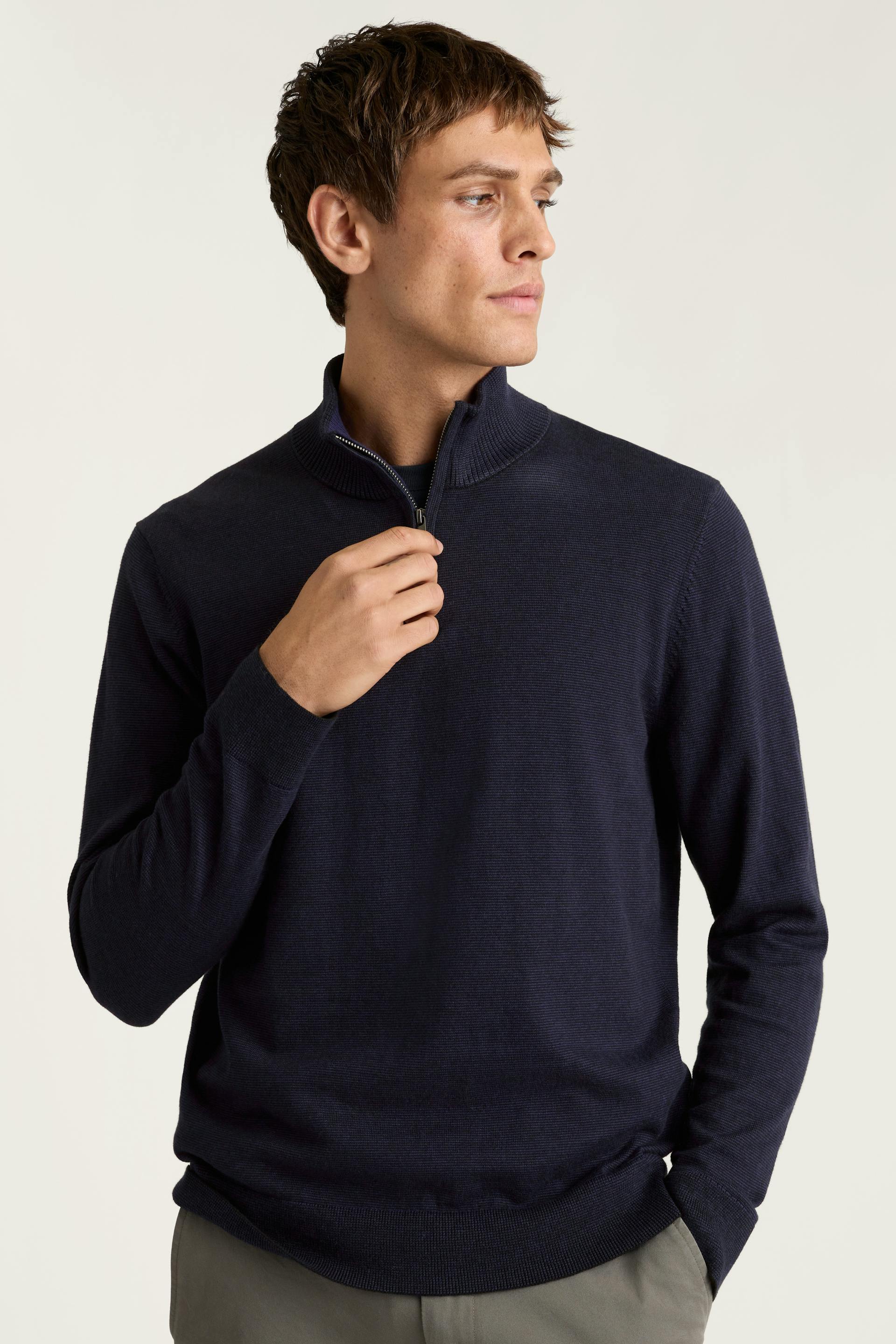 Washable Cotton Cashmere Half-Zip