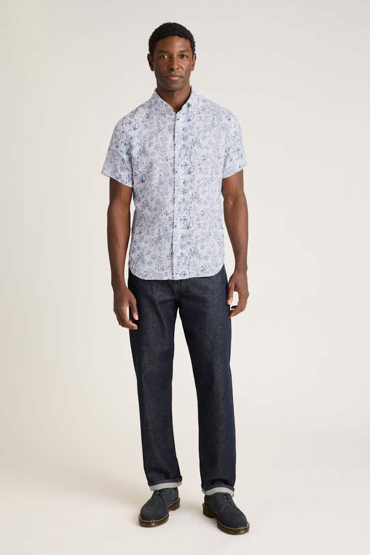 short sleeve casual dress shirt Navy Leaves Short Sleeve Resort Shirt Navy / Short Sleeve WOVEN / XXXL