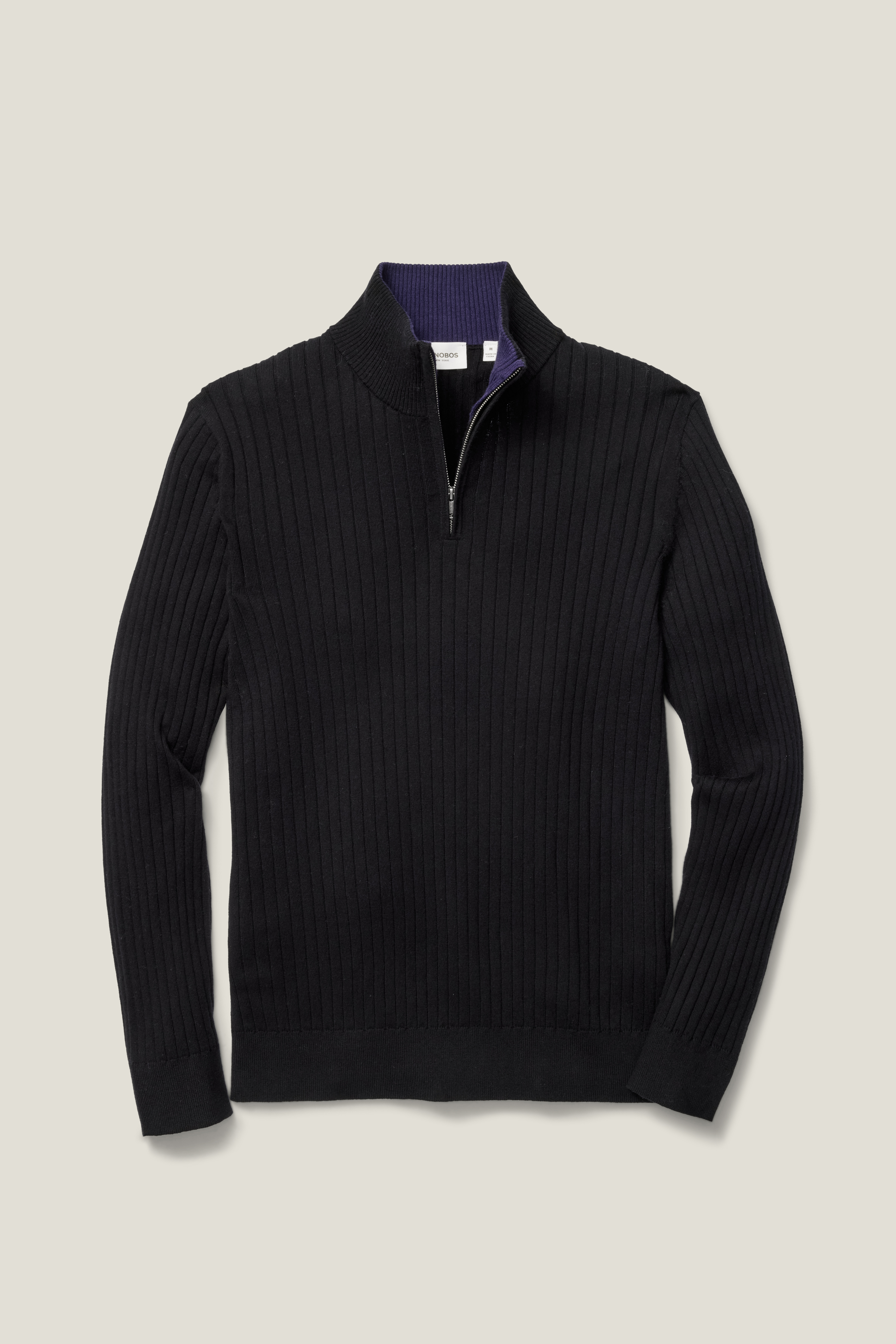 Washable Cotton Cashmere Ribbed Quarter Zip