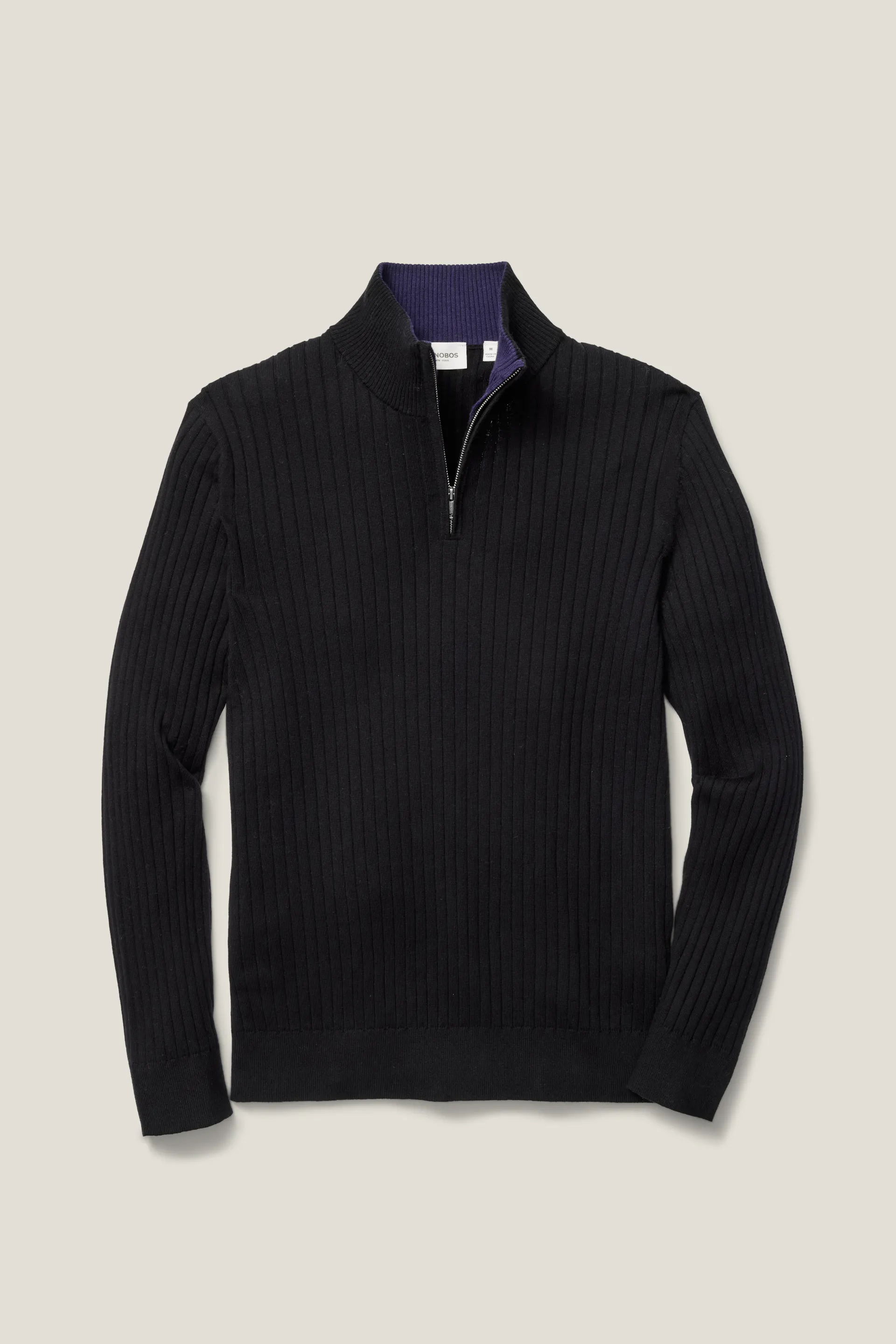 Washable Cotton Cashmere Ribbed Quarter Zip